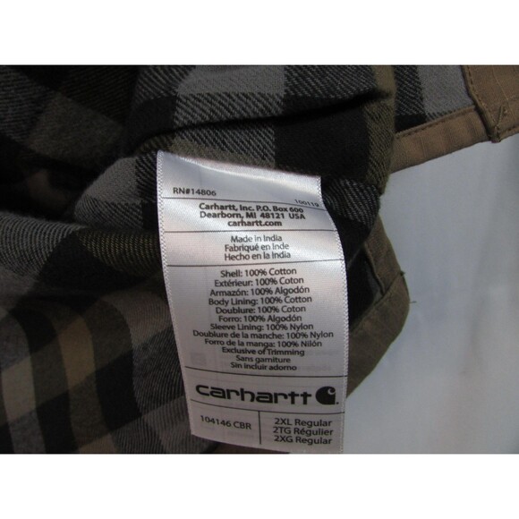 Carhartt Jacket Mens 2XL Canvas Brown Flannel Lined Shirt Coat Workwear 104146 - Picture 12 of 16